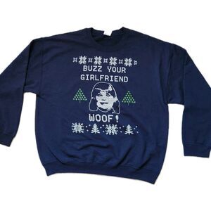 Gildan Home Alone Buzz Your Girlfriend Woof Ugly Christmas Sweatshirt Blue XL